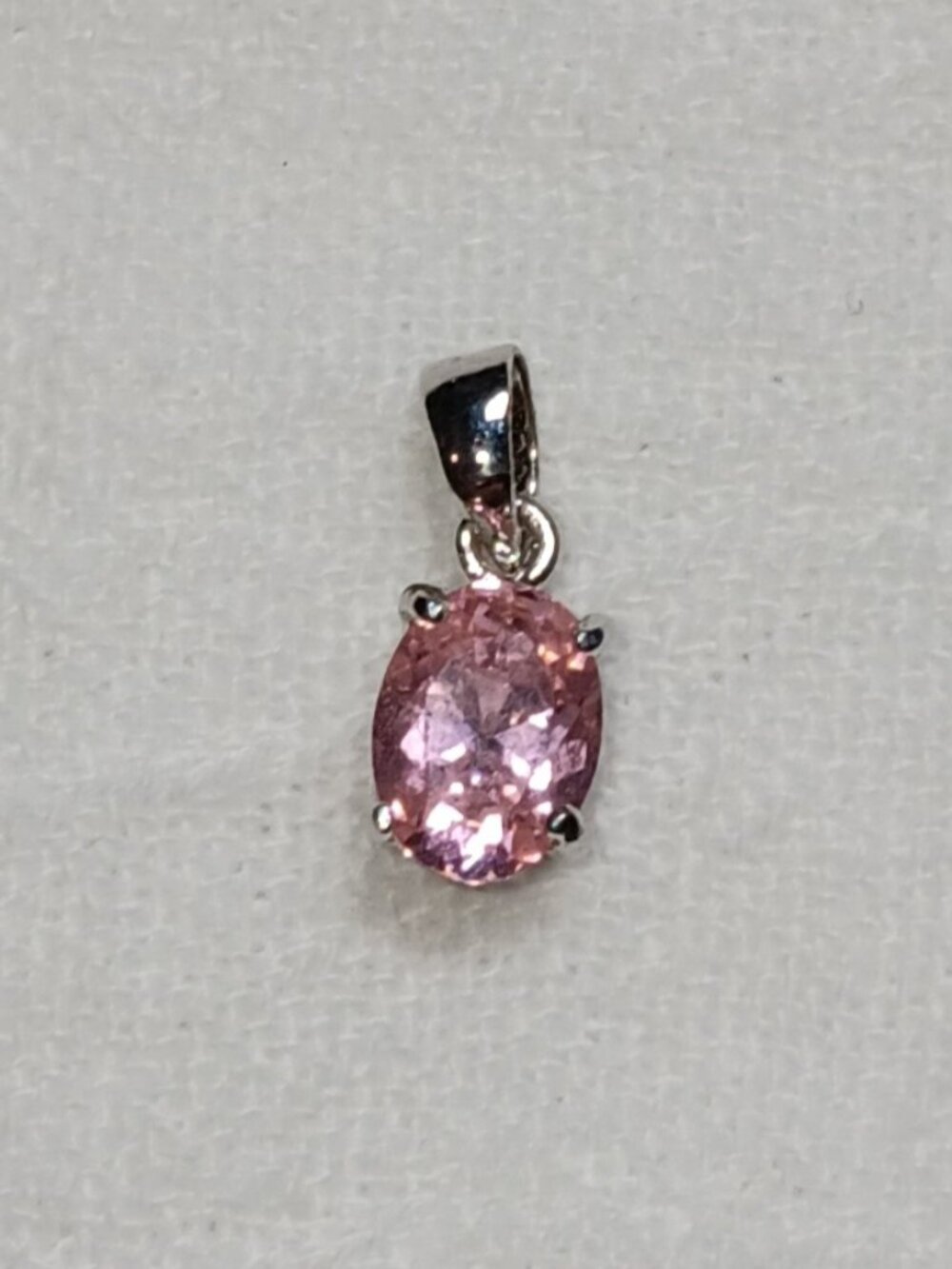 Vintage Silver Tone Oval Pink Gemstone Pendant - Dainty Blush Sparkle